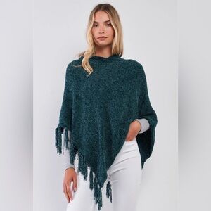 Chic Teal Women's Poncho with Fringe